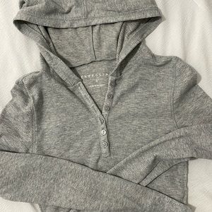 Cropped Hooded Waffle Henley
